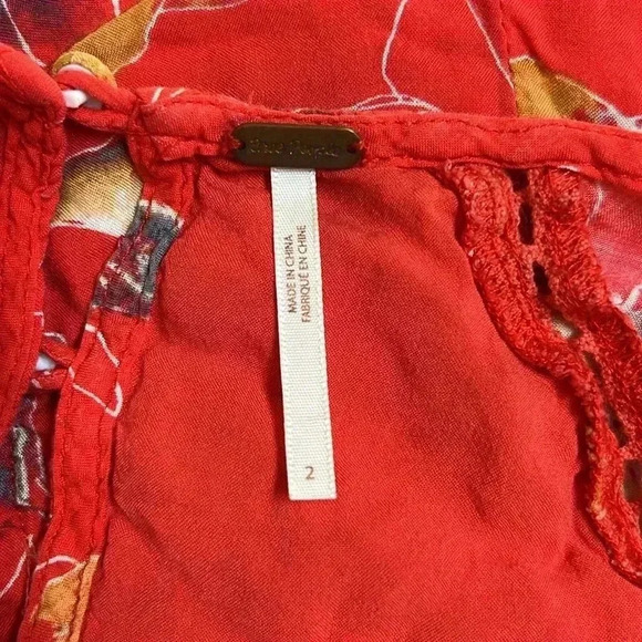 Free People All Eyes on You Mini Swing Dress Floral Red Size 2 - Picture 4 of 9